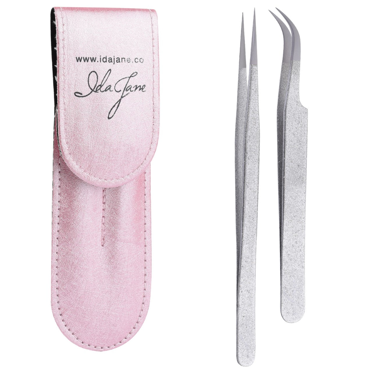 Professional Lash Tweezers, Volume, Diamond Dust Grip & Pink Case for Eyelash Extensions | Ida Jane Lashes